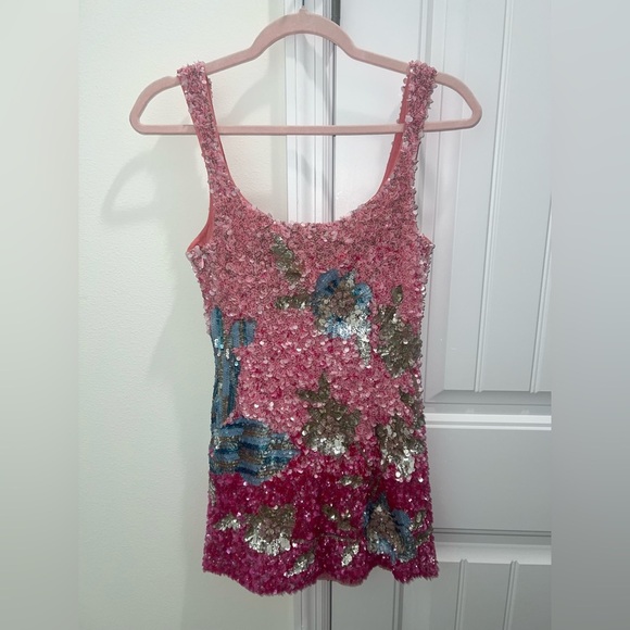 NWT LA FUORI Fleur Oasis Fully Embellished Mini Dress in Pink Ombre $890 - Small - Picture 10 of 17